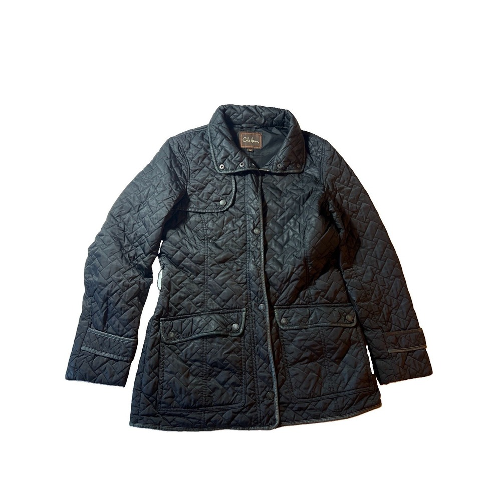 COLE HAAN Womens MED Black Thermore EcoDown Quilted Full Zip Jacket Pockets EUC!
